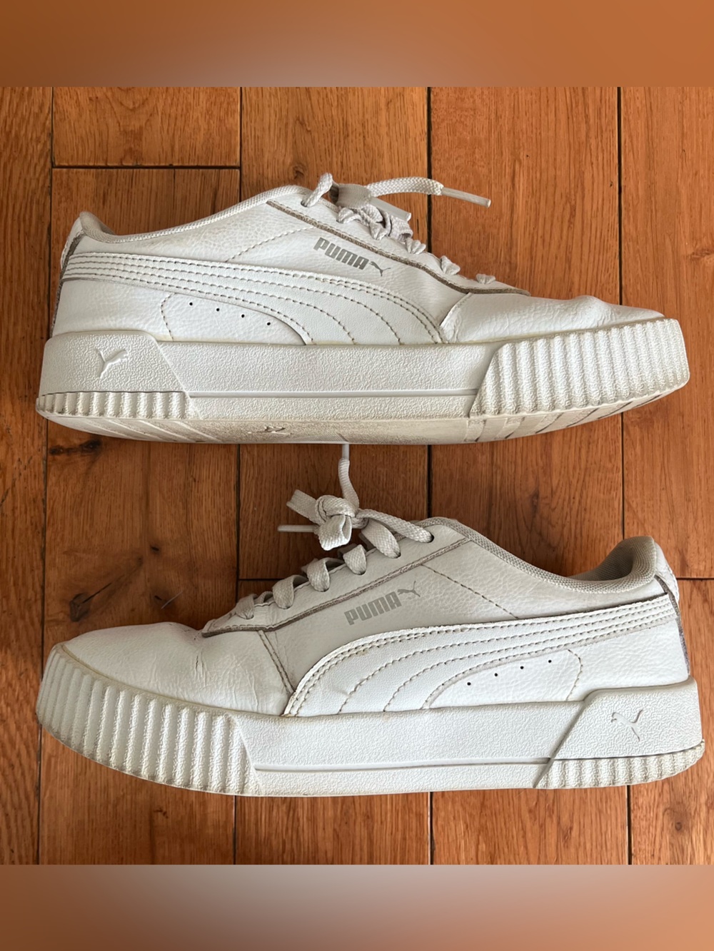 Puma White Leather Platform Sneakers - Size 8